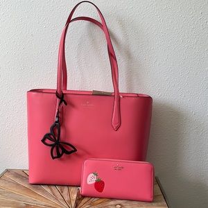 Kate Spade Hot Pink/Coral Purse Tote And Wallet